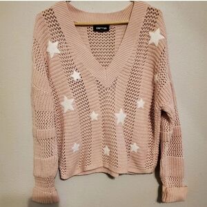 Express Pink V-Neck Sweater with White Stars